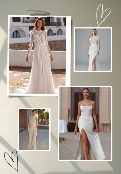 Collage di abiti da sposa per matrimonio in comune con rito civile